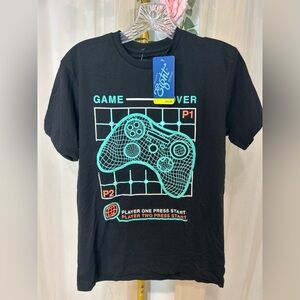 Boys Graphic Tee Size 14 Black Game Over Controller Shirt Gamer T-Shirt NWT